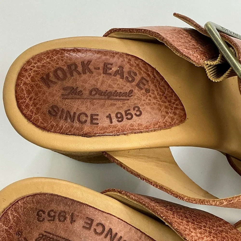 Kork-Ease Brown Leather Platform Sandal Women Size 9M Block Heel Slide K70428